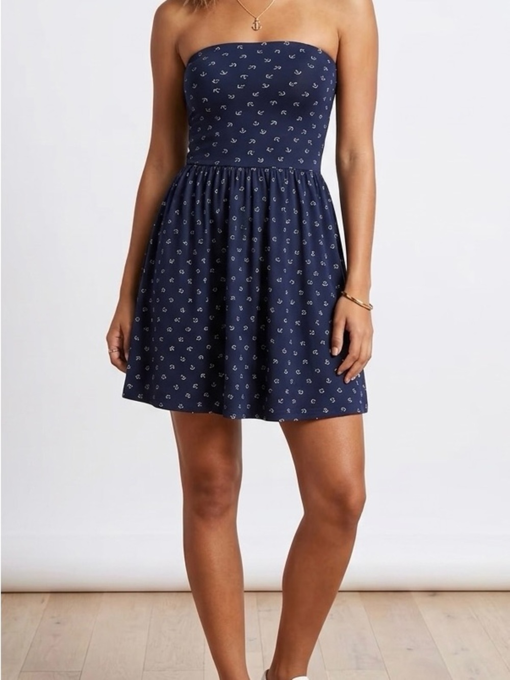 Ocean Drive Nautical Anchor Strapless Mini Dress Navy Blue Rope Cutout Back M